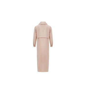 Beige Satin <b>Zip</b>-Up <b>Abaya</b>-Modest Straight Silhouette - Product Image 3