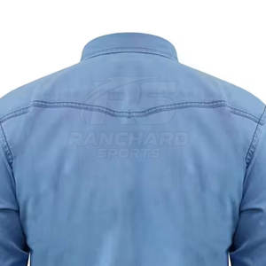 Chemise en jean bleu décontractée pour homme, coupe slim classique, chemise en jean tendance pour homme, style rétro, manches longues - Product Image 5