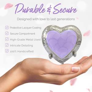 Small Heart Urn <b>for</b> Human <b>Ashes</b> - Lavender Heart Cremation <b>for</b> Women - Mini Urn with <b>Box</b> & Stand - Heart Shaped Urn Memorial - Product Image 3