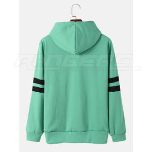 Winter <b>Hoodie</b> Sweatshirt High Quality Cotton Fleece Mint Green Black Stylish Striped Design Pullover Casual Hoodies For Men - Product Image 2