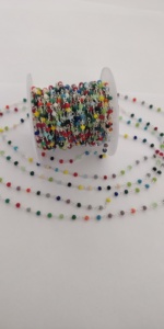 Chaîne de perles en cristal multicolores de 3 mm, chaîne de chapelet en fil de laiton plaqué or rose, perles rondes enroulées pour bijoux - Product Image 6