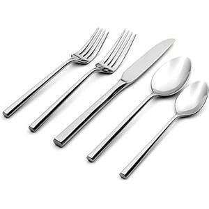 Ensemble de couverts en acier inoxydable poli miroir argenté avec un design moderne de poignée épaisse et plate de style dessin animé - Product Image 3