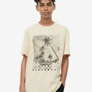 10代の子供のための男の子のプリントデザイン純綿長袖Tシャツ