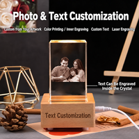 Lampe de chevet cadre photo en cristal avec veilleuse et mélodie, base en bois, portrait personnalisé, cadeau commémoratif, pour bureau d'entreprise, rechargeable
