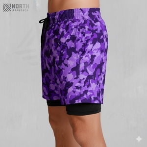 Pantalones Cortos Deportivos de Diseño para Hombre, Casuales, para Gimnasio, Fitness, Correr, Entrenamiento, de Poliéster y Algodón, con Patrón Liso - Product Image 1