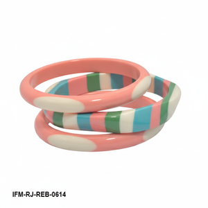 Juego de 3 Brazaletes Retro de Resina, Brazaletes de Resina con Lunares Rosas y Rayas Multicolores, Estilo Vintage, Apilables para Mujer - Product Image 1