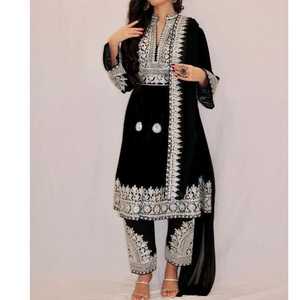 Traditional Afghan Kuchi Dress Indian Pakistani Style Salwar Kameez <b>Lace</b> Decoration for Eid Wedding Parties 100% Velvet Made - Product Image 4