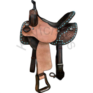 Flying Colors Speed Western Sillín Asiento de cuero con textura de cocodrilo falso Daisy Floral y Waffle Tooling Acentos de color - Product Image 2