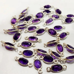 925 Sterling Silver Charms Zircon Gemstone Forme Géométrique Briolette Lunette Connecteur Double Boucle Argent Or Noir Plaqué pour - Product Image 1