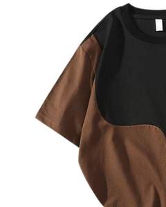 T-shirt surdimensionné à blocs de couleur personnalisé pour homme, noir, marron, vert, streetwear décontracté, coton, manches courtes, coupe ample, mode d'été - Product Image 3