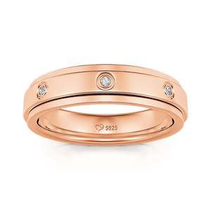 Jeulia Rhodium Plated Sterling Silver <b>Spinner</b> <b>Ring</b>-Rotatable Round Cut Zircon Geometric Cluster Band for Women - Product Image 1