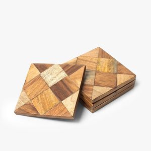 แผ่นรองแก้วลายไม้ MDF แผ่นรองแก้วกาแฟแบบปรับแต่งโลโก้ได้ - Product Image 2