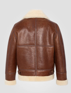 Chaqueta de aviador de cuero genuino para hombre, estilo vintage, tipo bomber, con forro de borrego, cálida, informal, de invierno, de piel de oveja. - Product Image 2