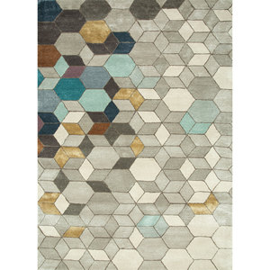 Alfombra Jaipur Rugs ZA Genesis Gris y Negra, Hecha a Mano con Lana y Viscosa, Diseño Geométrico, Grosor de 10 mm, para el Hogar o el Pasillo, Taq-186 - Product Image 1