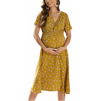 Nouvelles Robes de Maternité Grande Taille pour Femmes Été 2024 en Organza avec Boutons et Plumes, Respirantes, Écologiques, de Haute Qualité, Longueur Genou Courte