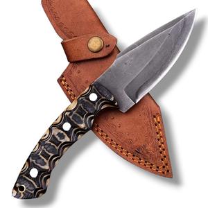 Couteau de chasse à lame fixe fait main, finition foncée, pointe tombante, manche en bois Pakka sculpté, pour la chasse, le camping, le bushcraft, EDC, couteau d'extérieur - Product Image 6