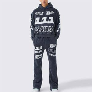 Ropa deportiva de invierno de talla grande de alta calidad para hombre, chándal de lana transpirable, conjuntos de Jogger de manga raglán, chándal con logotipo impreso - Product Image 1