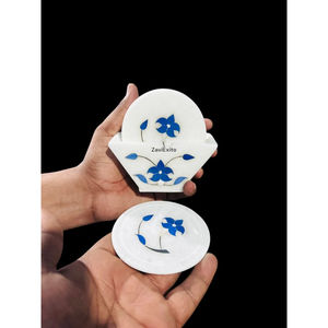 Produit Ensemble de sous-verres incrustés de marbre blanc pur Fabrication et vente en gros de tous les types de conception Meilleur travail d'incrustation antique de forme ronde - Product Image 1