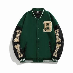 Chaqueta Universitaria de Lana Cálida con Mangas de Cuero, Cierre de Botones a Presión, Dobladillo Acanalado, Estilo Casual, Proveedor Mayorista OEM ODM - Product Image 6