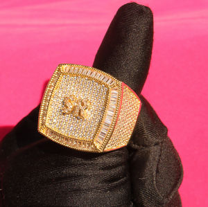 Custom Design Yellow Gold Plated 925 <b>Silver</b> Hip Hop <b>Ring</b> for <b>Men</b> and Women Engagement Wedding GRA Certified Moissanite <b>Ring</b> - Product Image 2