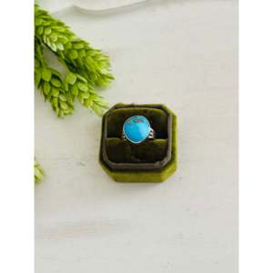 Southwest Boho <b>Statement</b> <b>Ring</b> Kingman Turquoise & Sterling Silver Emerald Cut Gemstone Size 9.5 for Everyday Wear - Product Image 1