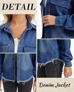 Chaqueta Vaquera Corta para Mujer Más Vendida, Chaqueta Vaquera Clásica de Manga Larga con Estilo Desgastado, Chaquetas Vaqueras Tipo Camionero, OEM y ODM Disponibles - Product Image 6