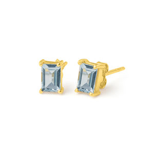 <b>Blue</b> Topaz Baguette Cut Gemstone 925 Sterling Silver Gold Plated <b>Earring</b> Fashionable <b>Earring</b> For Wedding Engagement For Women. - Product Image 4