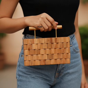 Bolso de Mano de Lujo Hecho a Mano, Duradero y Ecológico, de Madera y Resina, con Diseño Geométrico Incrustado, Cadena Cruzada, Logotipo Personalizado, Bolso de Noche - Product Image 1