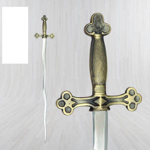 Épée de la Commanderie des Templiers 2026, Arche de l'Alliance, Roi Salomon, Lame en acier de Damas, Lame dentelée, Manche en laiton, Entretien OEM - Product Image 1