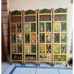 Antique Real Gold Folding Room Divider <strong>4</strong> Panels Movable Bamboo Wall <strong>Partition</strong> for Interior Decoration Art Style - Product Image 4