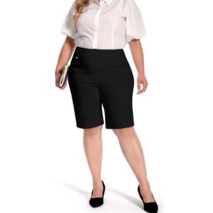 Shorts-jupe femme grande taille Jenna Rose à enfiler avec anneau en D, style décontracté pour le bureau et le travail, en tissu crêpe anti-plis - Product Image 6