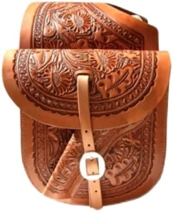 Bolsa de sillín de caballo de piel de vaca occidental de alto rendimiento, bolsas de sillín plegables con herramientas manuales de primera calidad, multifuncional y espacioso - Product Image 1
