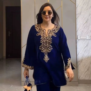 Handcrafted Modern Ethnic Heavy Viscose Velvet <b>Sequined</b> Sharara Flowing Four Side Autumn <b>Party</b> Wedding - Product Image 1