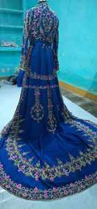 Robe Caftan Takchita bleu royal pour femme 2025 @ avec perles de verre en cristal embellies, Dabka, perles, pierre et travail Resham - Product Image 3