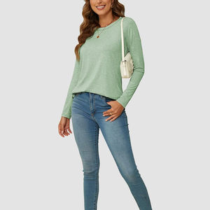 Camisetas de Manga Larga Personalizadas para Mujer, Ecológicas, de Alta Calidad, Transpirables, Antiarrugas, de Color Liso, Corte Regular, Casuales, de Algodón, OEM - Product Image 4