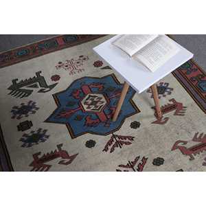 Alfombra turca de 5x7.1 pies, alfombra vintage, alfombra de lana con motivos de plantas y árboles en azul y rojo. - Product Image 5