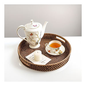 Bandejas redondas de bambú respetuosas con el medio ambiente de Vietnam Bandeja de servicio hecha a mano con detalles de ratán para uso hotelero-SR2048 - Product Image 1