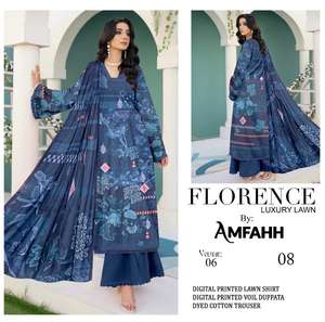 Diseñador de alta calidad Pakistani Lawn Shalwar Kameez Trajes 100% Algodón Cuello en V Tallas grandes Impreso - Product Image 5