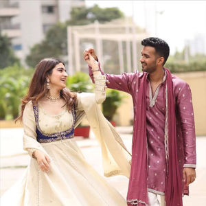 Off <b>White</b> Chinon Silk Thread Embroidery Anarkali <b>Gown</b> Thread With Sequence Work Anarkali Pant With Banglory Silk Koti & Dupatta - Product Image 1