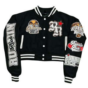 Blouson universitaire personnalisé pour femme, chaud et hivernal, avec broderies et manches en laine, style baseball bomber streetwear, vente en gros - Product Image 3