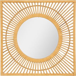 Espejo de pared cuadrado de ratán con marco tejido, perfecto para casas de playa costera, dormitorios Boho chic y cocinas rústicas de granja - Product Image 1