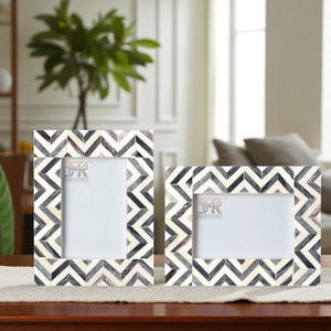 Premium Handmade Bone Inlay Photo <b>Frame</b> with Herringbone Design for Modern Rustic or Boho Interior Accents - Product Image 2