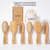 Ensemble de Brosses à Cheveux Plates en Bambou avec Logo Personnalisé, Démêlantes et Biodégradables pour Massage du Cuir Chevelu