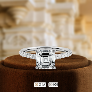 Anillo de Compromiso con Diamante Cultivado en Laboratorio de Corte Asscher de 1 Quilate, Anillo con Incrustaciones de Pavé en Oro de 14 Quilates, el Mejor Regalo de Aniversario, Anillo de Diamante para Novia, Certificado IGI - Product Image 2