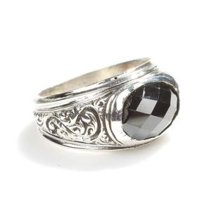 925 Sterling <b>Silver</b> Men's <b>Ring</b> with Oval Onyx Stone Facet Fashionable Gemstone Bezel <b>Set</b> for Gift - Product Image 1