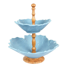 Présentoir à gâteaux unique design moderne fait main élégant 2 niveaux bleu et or Qualité mariage et fête Présentoir à gâteaux - Product Image 4