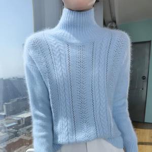 Jersey de cuello alto para mujer, invierno, LICRA/poliéster, ahuecado, Color sólido, suéter, moda, punto cálido, manga larga, logotipo frontal - Product Image 1