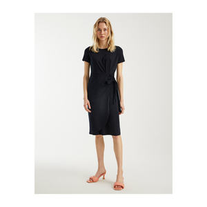 Vestido midi informal de algodón, cuello redondo, manga corta, con cinturón, muy colorido, sin forro, hecho en TR. - Product Image 4