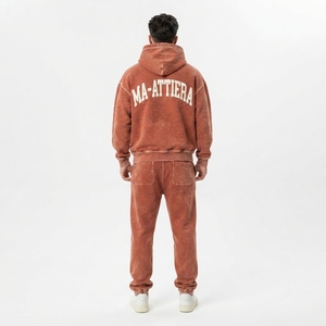 Conjunto de Sudadera con Capucha y Pantalones Deportivos para Hombre, Estilo Vintage, Color Marrón Oxidado, Algodón y Felpa, Ropa Deportiva Urbana, Venta al Por Mayor OEM - Product Image 2