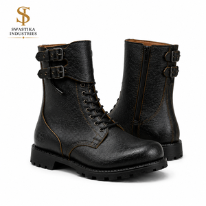 Bottes Tactiques de Défense en Cuir Noir – Fermeture à Lacets Toutes Saisons - Product Image 1